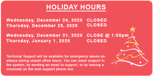 Holiday Hours - Christmas and New Years